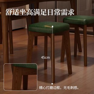 实木软包凳子可叠放家用备用方凳中古餐凳油蜡皮客厅餐厅餐桌板凳