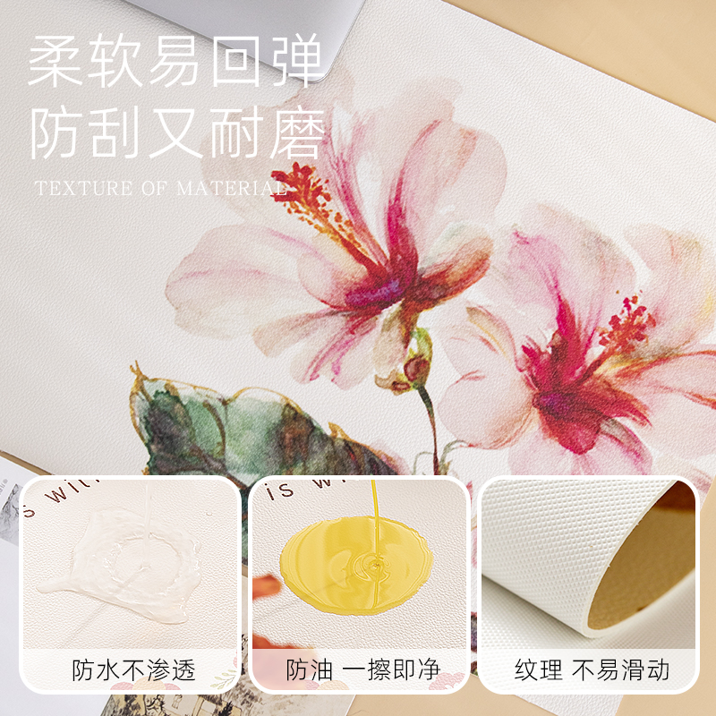 中式国风花卉鼠标垫文创手绘办公桌餐垫桌垫大号防水防油键盘垫子