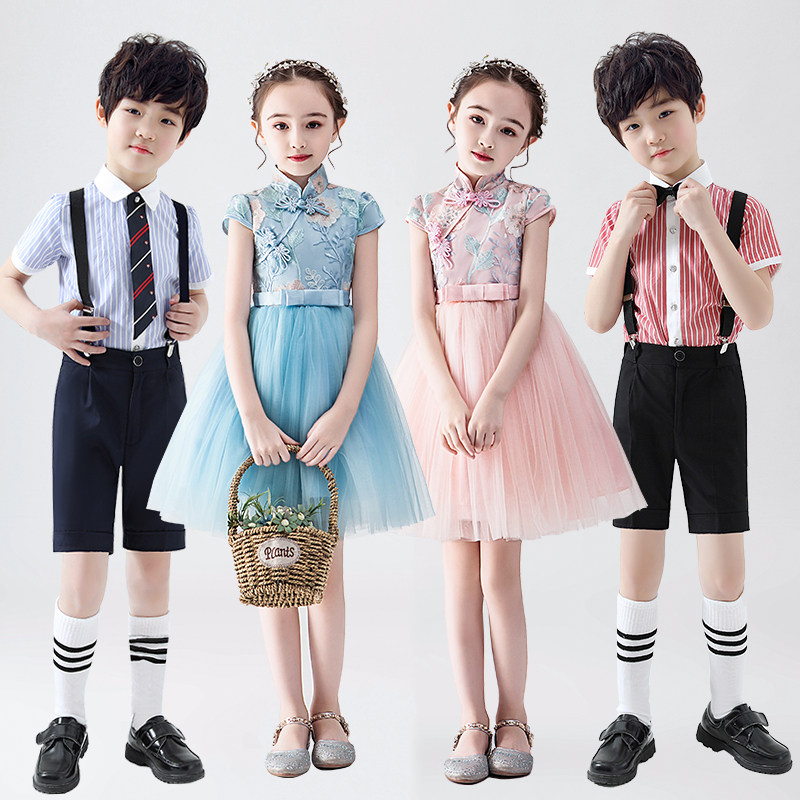 儿童演出服女童舞蹈裙礼服中国风汉服小学生合唱元旦朗诵表演服装