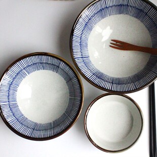 日式拉面碗蓝雨复古餐具大碗陶瓷汤碗大号吃面碗斗笠碗家用米饭碗