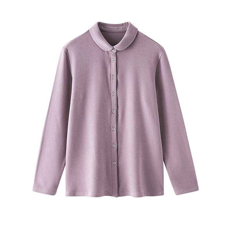 300g秋冬加厚小圆领纯棉磨毛打底衬衫女长袖娃娃领保暖弹力绒衬衣