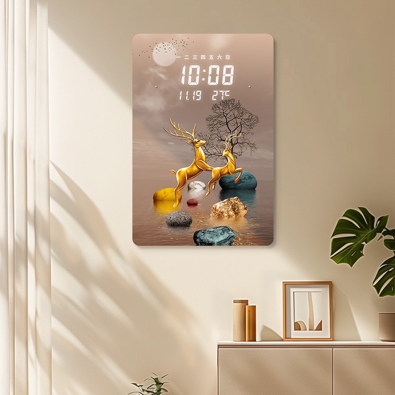 2025年新款新中式数显万年历LED电子钟表挂钟客厅玄关装饰画时钟