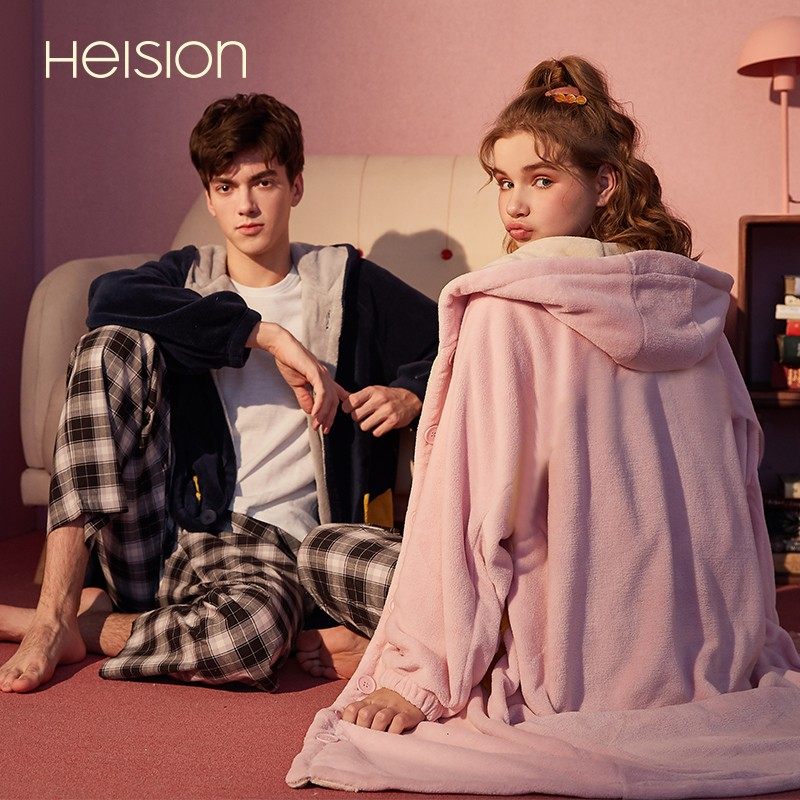 情侣珊瑚绒睡袍女冬季长款睡衣秋天男加绒加厚法兰绒家居服小个子