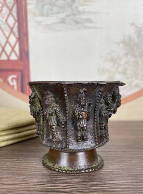 古玩古董老铜器收藏804唐董代乐人俑物纹八棱杯工打造收藏品古手