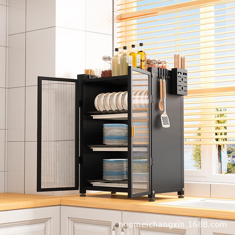 LQU厨房置物架家台面防用带门柜碗碟沥尘水架厨房碗筷收纳盘碗架
