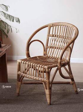 藤编餐椅用闲椅家现代寂中古IIO藤椅阳台椅书桌椅休民宿侘复古餐