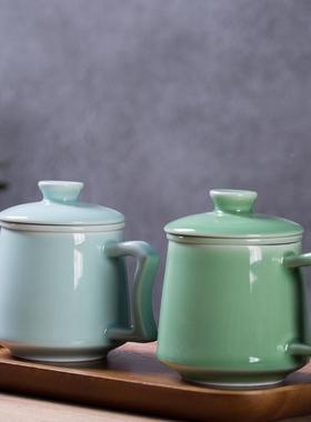 龙泉青瓷办公杯泡茶士过滤内胆个人陶瓷单男杯商务礼品茶可YPF雕