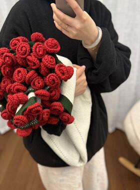 瑰花束毯子成品办织公室午睡玫闺花毯毛线团手工编毯子ib6ibPnA送