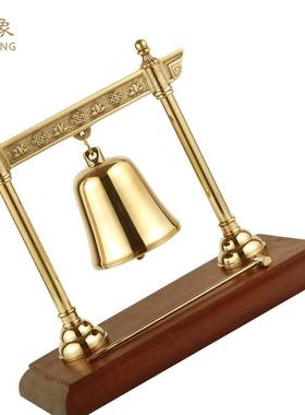 瑞黄铜红木底座敲钟摆件/铜铃铛酒吧铜钟平办3088安钟家居公象室