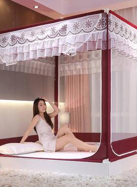 艾晶美刺款外绣UDS式穿杆坐床蚊帐烤漆支架拉链顶蚊帐防方蚊