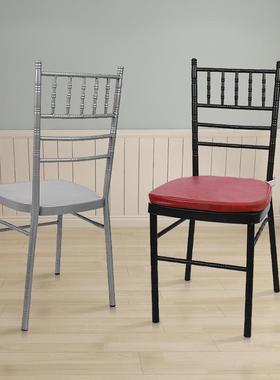 酒金属店餐椅户外婚礼堂网牢RYI红简节约固可摞宴会用铁制坐垫竹