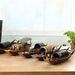 江南水帆船AL163649型木船渔船模乌篷船中式乡工模艺船摆件实木大