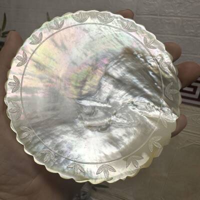 天贝壳黄蝶贝抛1装饰摆件拍摄然道具光果盘1厘FDC米圆花边鱼子酱