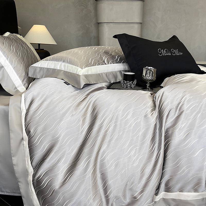 轻奢简约四件套棉10Dsq61-Mi0长绒棉高精密提全花被套床单支纯用