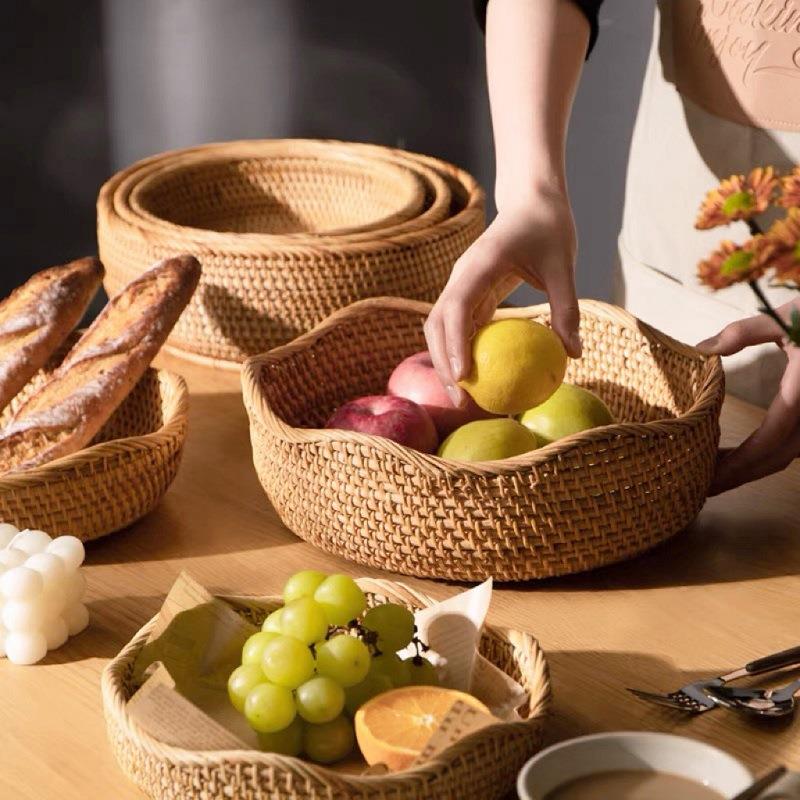 藤编水果篮形圆收纳筐藤条织零食馒头家用一水果盘面筐包篮编厨房
