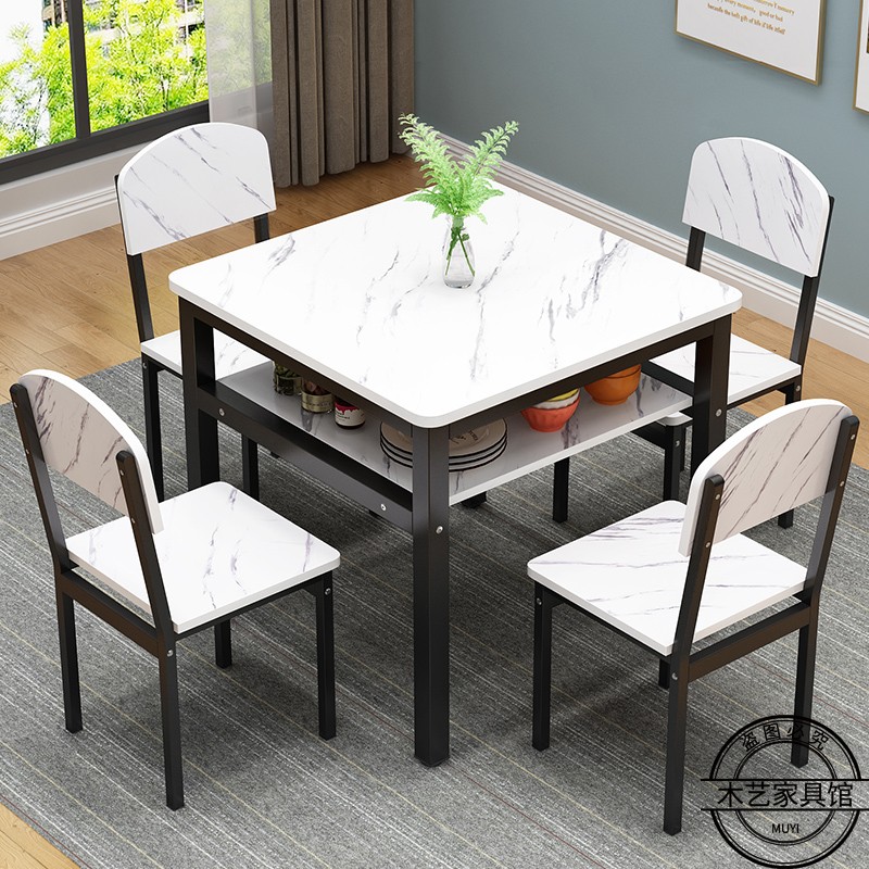 简约双层餐桌椅组合方桌家用经济小户型吃饭餐桌椅时尚储物小桌子