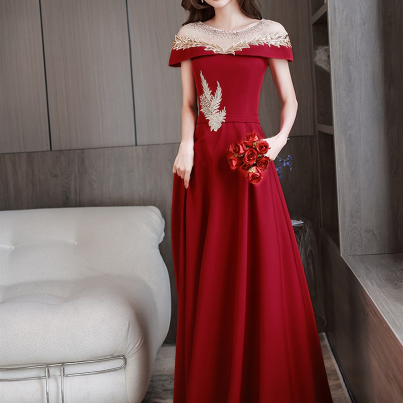 敬酒服新娘酒红色2024新款气质高端结婚长款礼服裙高级感宴会主持