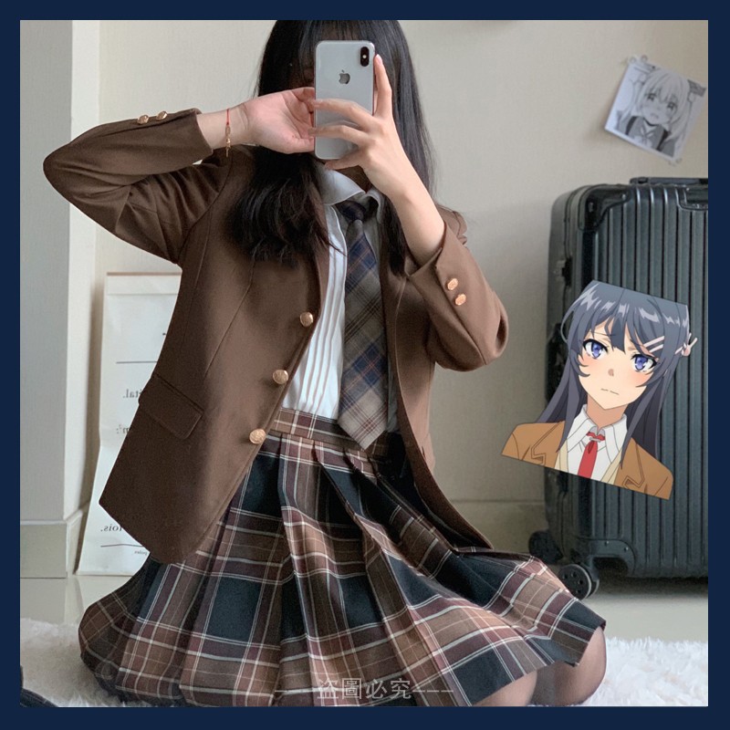 圣卡特茶西jk外套秋冬西服学生麻衣学姐两扣三扣徽章茶色西装女