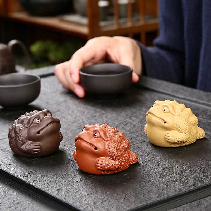 招财金蟾手把件精品手工客厅玄关办公室茶桌装饰摆饰紫砂茶宠可养