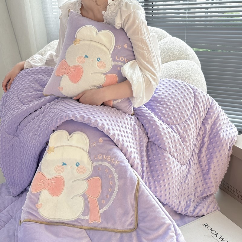 加厚加绒豆豆绒卡通贴布绣多功能抱枕被子两用沙发汽车载床上午睡