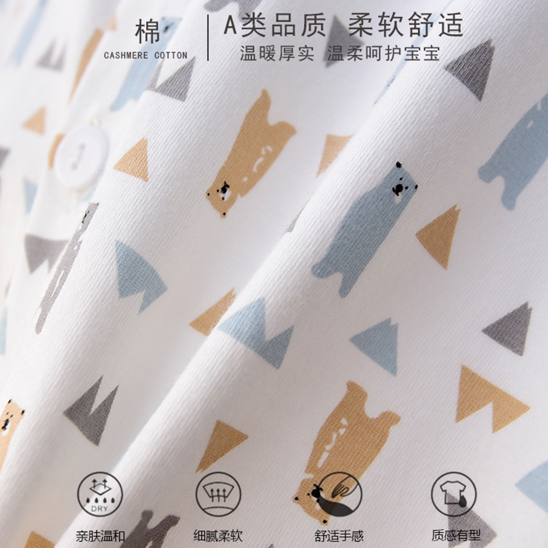 宝宝连体睡衣秋冬款婴儿夹棉开裆连体衣男女儿童长袖家居服保暖衣