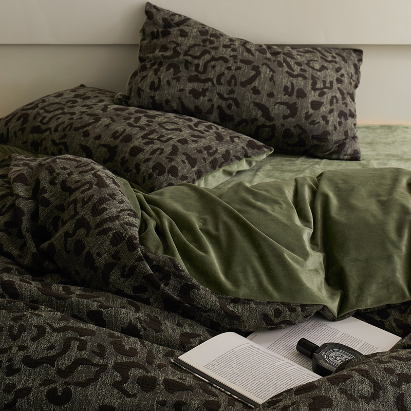 空气层豹纹提花棉加绒丨床上四件套秋冬加厚保暖床单被套高档床品