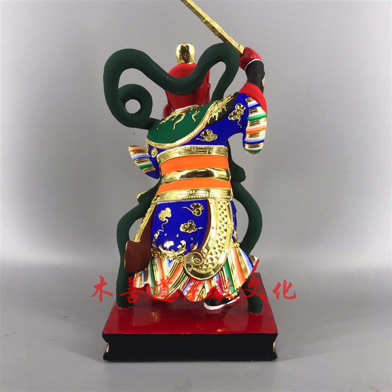 木雕护法王灵官王天君樟木漆线雕精品手工制作30厘米