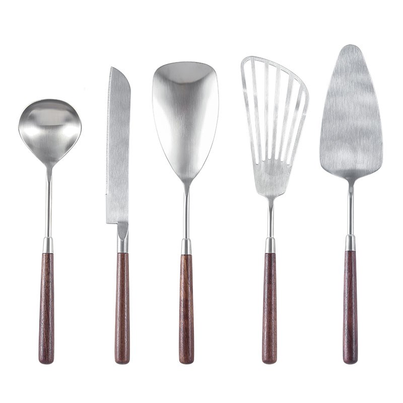 胡桃木柄小锅煎铲炒菜勺汤勺蛋糕刀铲不锈钢厨具家用分餐勺全套装