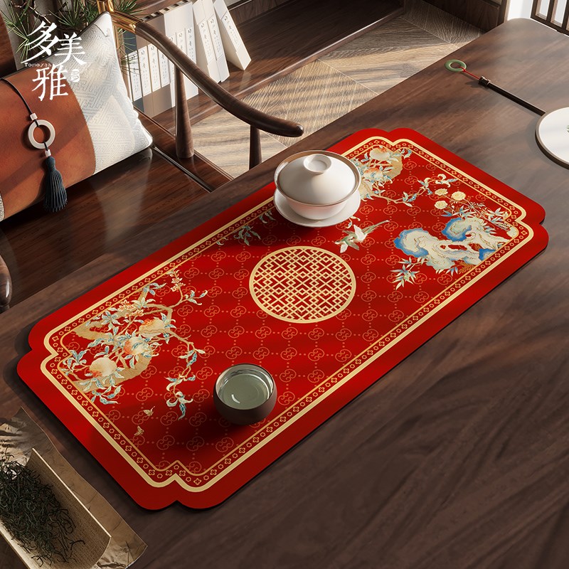 新中式禅意茶席茶垫红色复古高级感皮革碗垫茶杯垫防水免洗小垫子