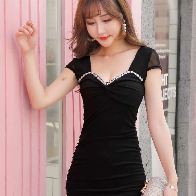 夜场桑拿足浴技师工作服女夏2021新款低胸修身性感连衣裙大码女装