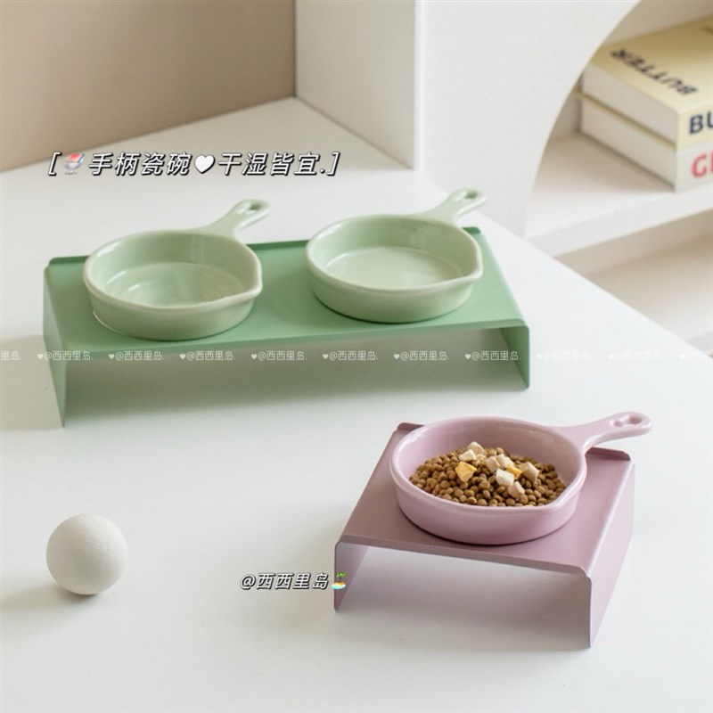猫碗陶瓷双碗增高架保护颈椎大容量水碗狗碗大口径狗食盆猫碗支架