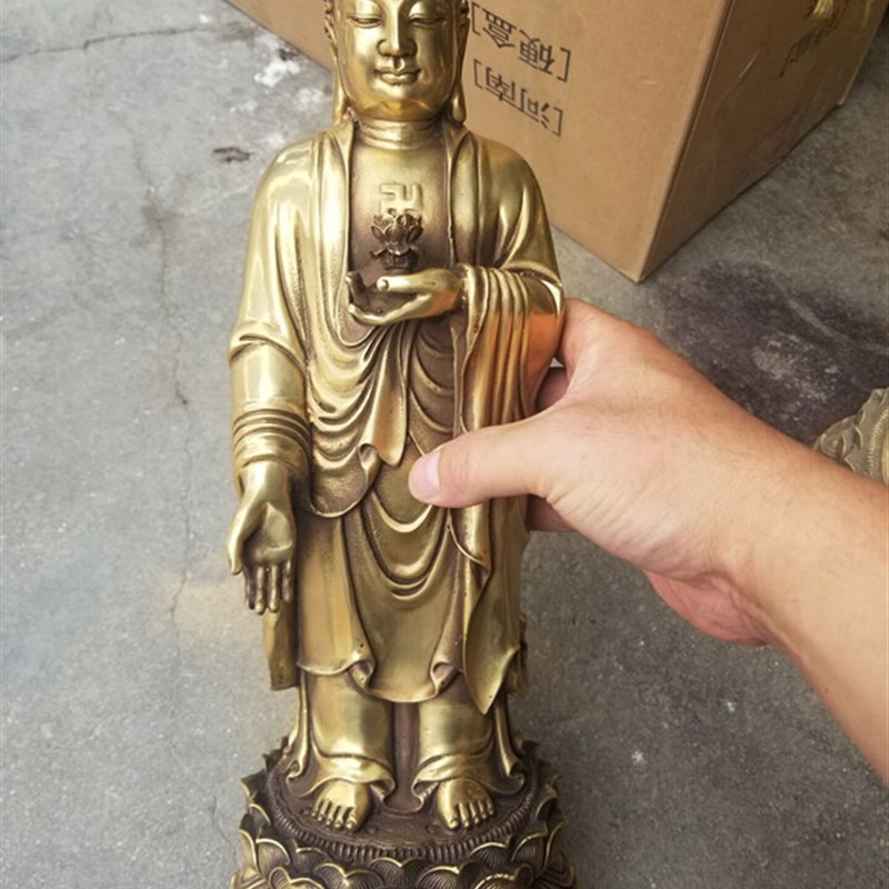 纯铜南无阿弥陀佛像接引佛摆件家居供奉属猪属狗本命佛摆设