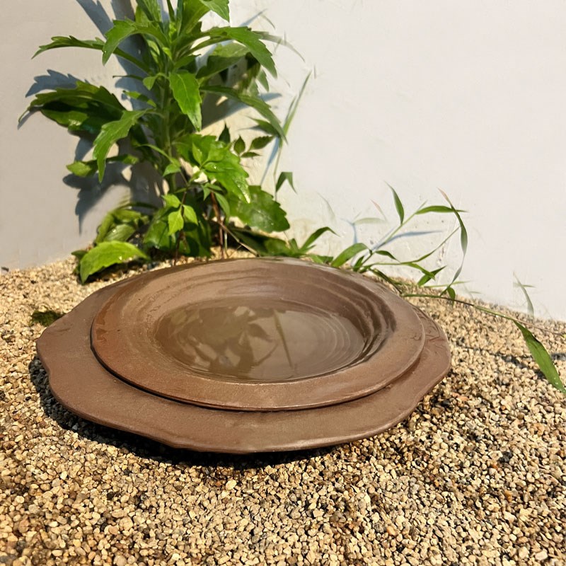 黄缘龟爬宠专用洗澡喝水分体式水盆安缘乌龟喝水陶土生态保湿造景