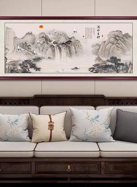 水画客厅挂办公室装画ILJ饰山画中式沙发背景墙国画壁画宣纸布绫