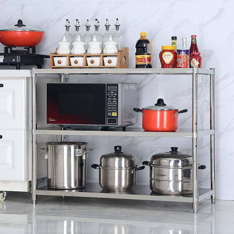 锈钢厨房置物架不层落地收二纳架2三层微炉SRC烤箱家波用储物架子