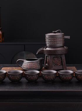 瓷自陶动茶用具套装复古紫陶时来运转石磨人懒自动82431家功夫泡