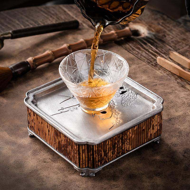 湘妃竹壶承中式复古干泡台工水壶承dat1145功手夫具茶托盘家用茶