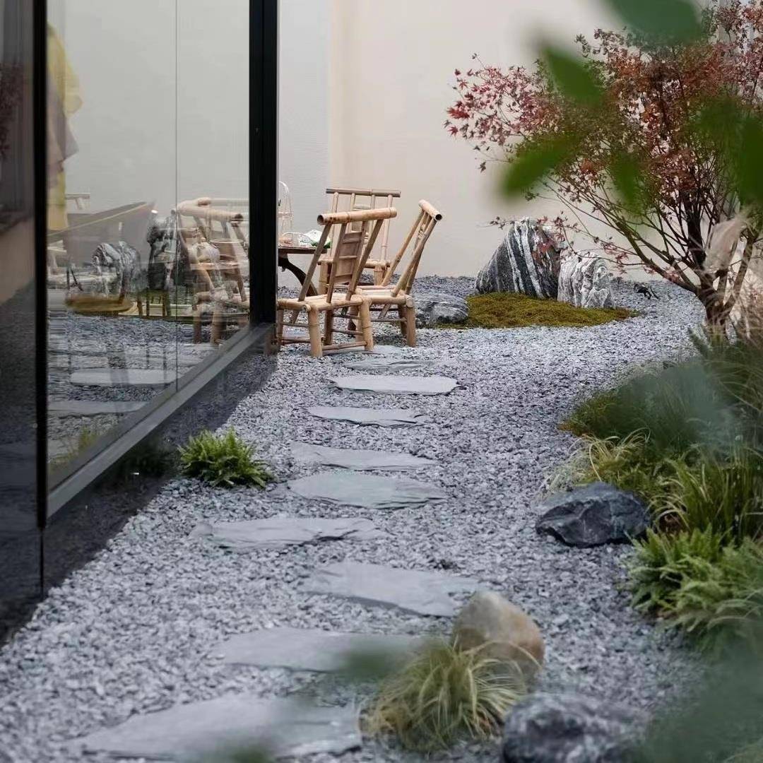 黑色砾石水洗石日式石院枯水碎石子深灰庭色342洗米石瓜子黑色山