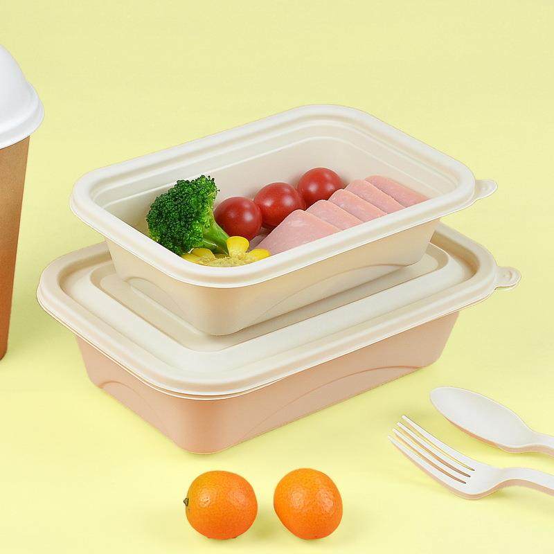 面现米淀货无品牌/粉长方形餐盒一次性环保可降玉解简餐外卖打包