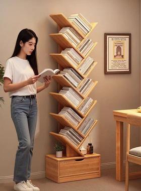 简易儿童小书架地落地置物一架体靠墙客厅66057实木书柜不占方空