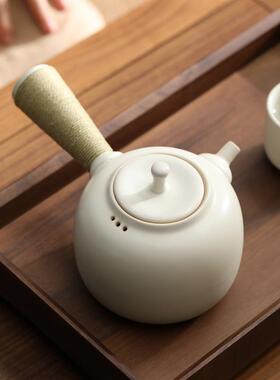 日式麻绳侧把壶壶苏打釉白泥烧陶陶瓷围炉煮FWT壶茶壶泡茶水工夫