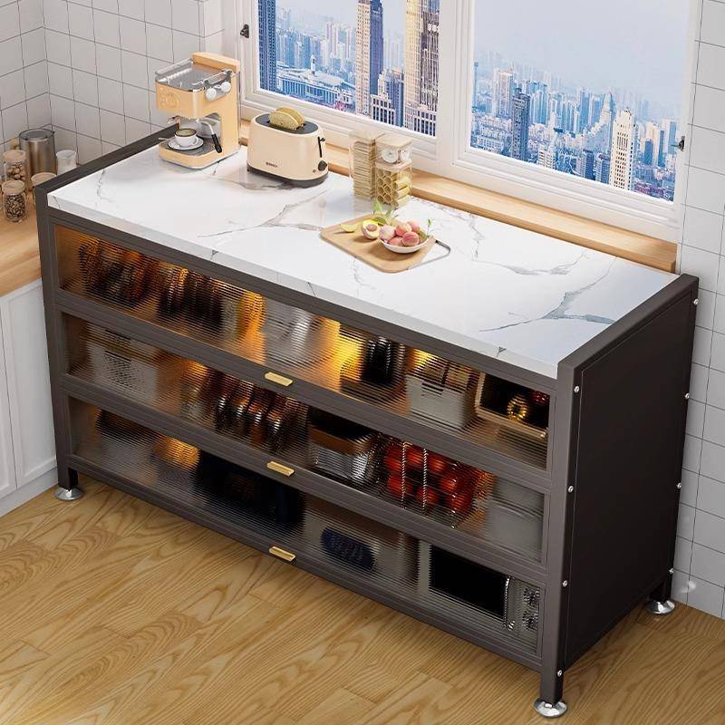 房置物架收落地层岩板纳柜多功能厨微波炉烤多箱切菜家用储物JYYB