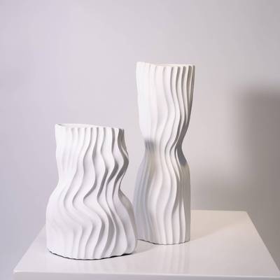 现代JBN简约创意褶皱白色花器陶办瓷公室卧室客厅餐厅家居饰装品