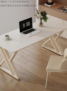 奶油岩板书桌学生家用风现代简户脑约卧室书房办公桌电桌93023铁