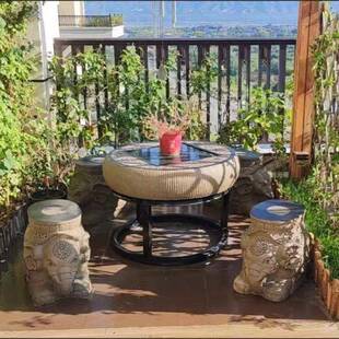 户庭院花仿外石头雕桌椅组室外别墅院UMK子露天阳台茶几圆桌合凳