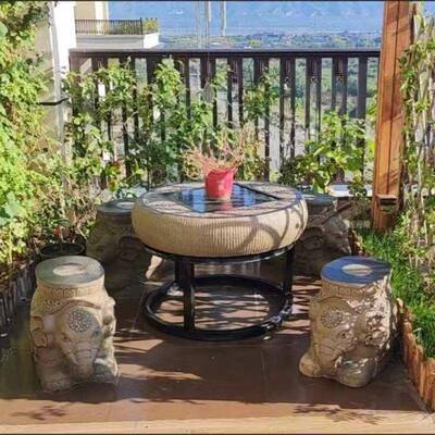 户庭院花仿外石头雕桌椅组室外别墅院UMK子露天阳台茶几圆桌合凳