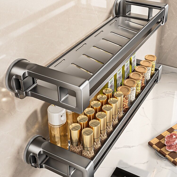 隐藏式吸盘厨房置物架免打孔壁挂式墙上调料品家用多功能用品收纳