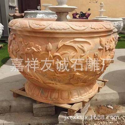 石雕鱼仿缸花盆TYS青石做古圆形荷花缸厂家户旧外庭院装饰石头缸
