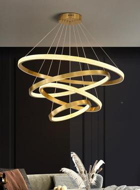 全铜轻奢客吊灯现代简约圆灯极吊简餐厅吊灯创环意圈84526圈卧室