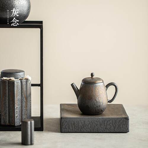 灰念天方壶承URT陶干泡台茶盘瓷复古壶托托釉日式盘茶具茶托鎏金